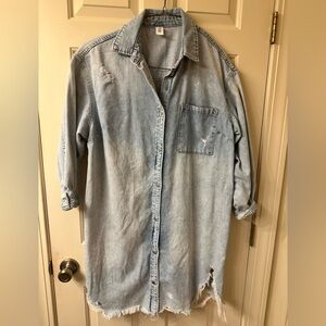 Light Blue Distressed Denim Shirt Dress